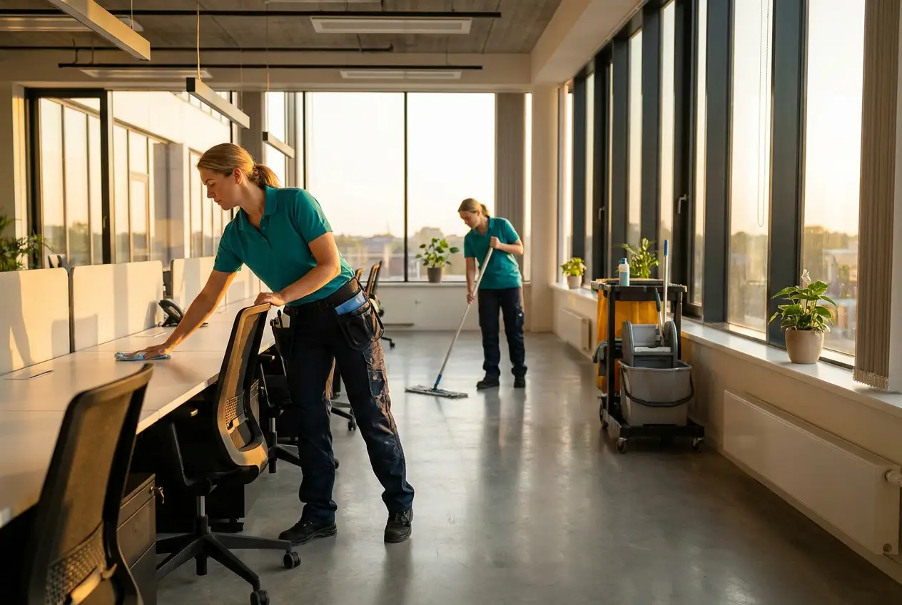 Reinigungskraft von BlitzRein bei der professionellen Büroreinigung